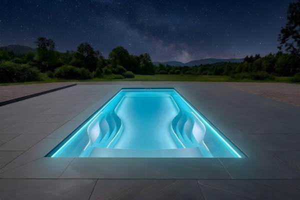 WaterRows-Pool bei Nacht - blau